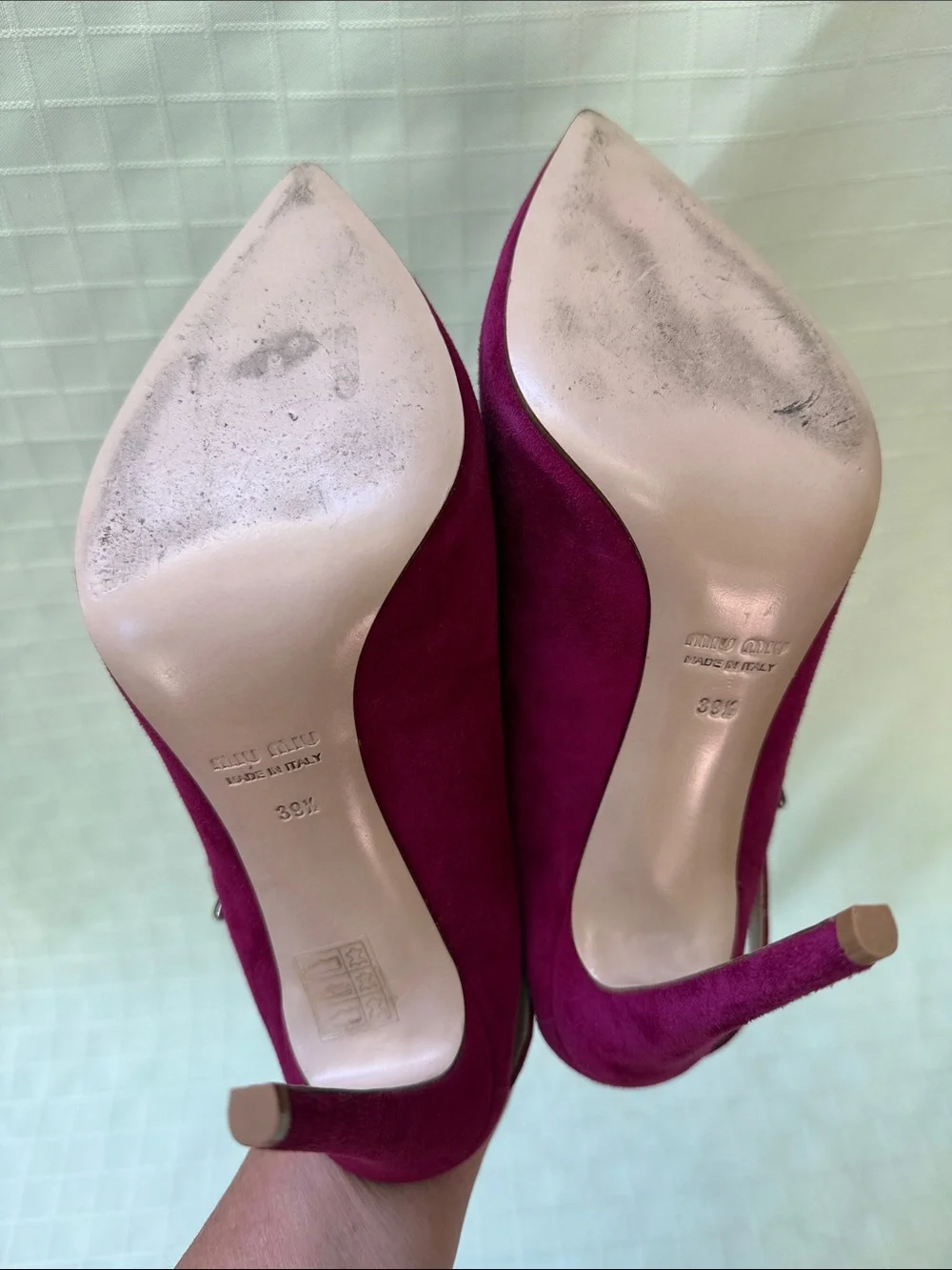 Miu Miu Magenta Suede Pointed-Toe Slingback Heels with Dust Bag